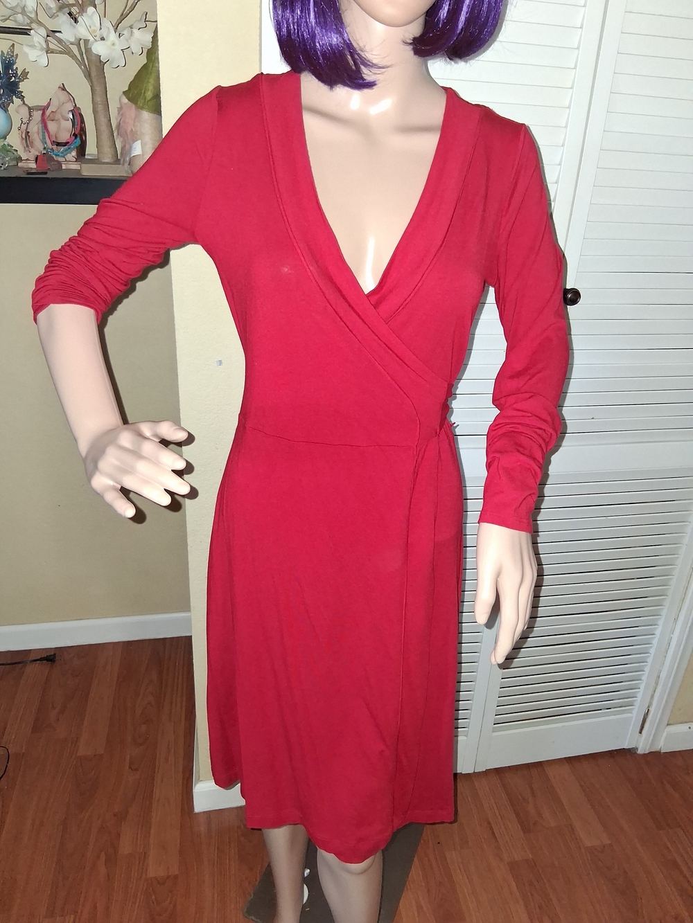 Banana Republic Red Jersey Knit Wrap Dress Size S Small Holiday Solid Gem Long S
